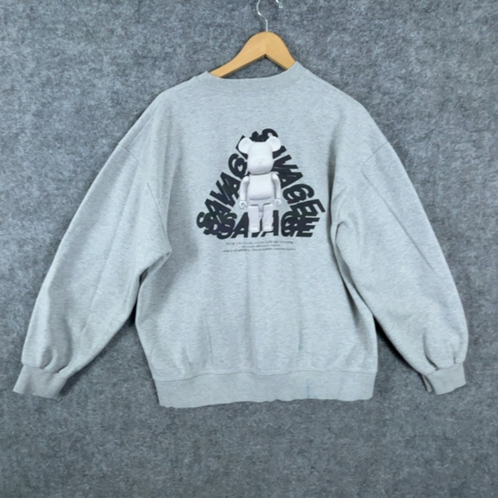 Baron Sweatshirt Mens Large Gray Savage Bear Triangular Graphic Streetwear Edgy